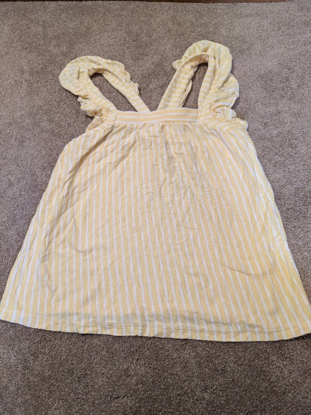 100% cotton yellow and white striped tank top size xsmall ruffle straps